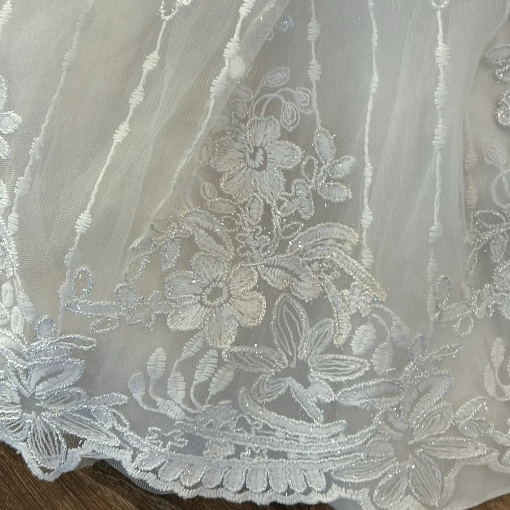 Pink butterfly asymmetrical girls white sparkle tulle floral design dress sz 2T